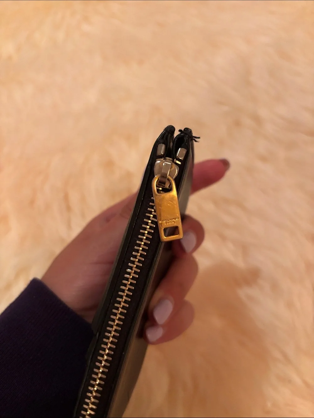 Saint Laurent Black Leather Card Case with Gold Zip Pull